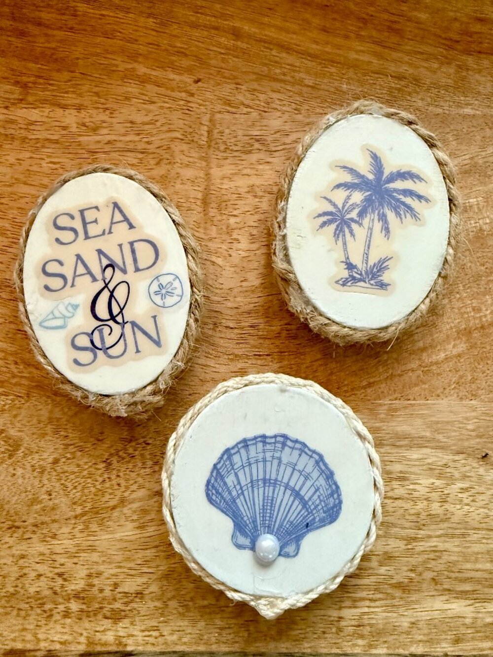 Handmade Coastal Wood Magnets – Set of 3 Beach House Decor